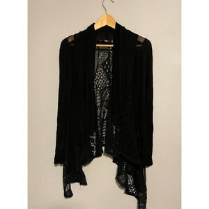 Haani Womens Cardigan Size Medium Black Crochet Stretch Whimsigoth Witchy FLAW